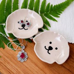 Image for 2 Poodle Puppy-Themed Hand-Painted Glazed Ceramic Catchalls Poodle Charm