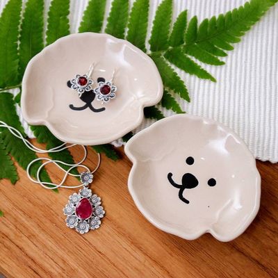 Primary image for 2 Poodle Puppy-Themed Hand-Painted Glazed Ceramic Catchalls Poodle Charm