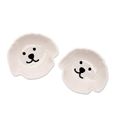 Alternate image for 2 Poodle Puppy-Themed Hand-Painted Glazed Ceramic Catchalls Poodle Charm