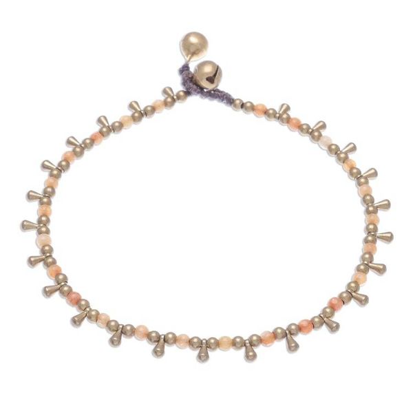 Alternate image for Orange Quartz Beaded Charm Anklet from Thailand Bohemian Shower in Orange