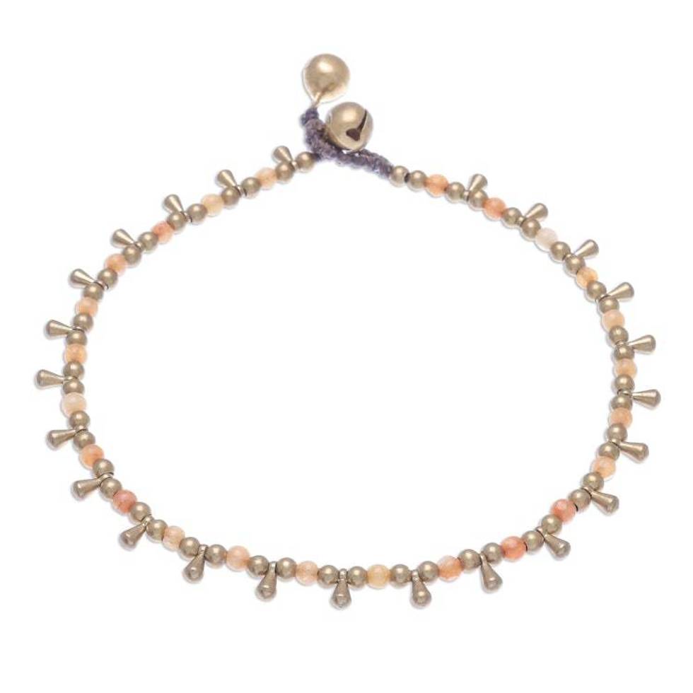 Orange Quartz Beaded Charm Anklet from Thailand 'Bohemian Shower in Orange'
