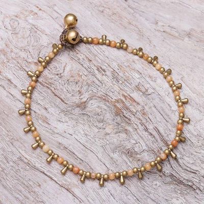Alternate image for Orange Quartz Beaded Charm Anklet from Thailand Bohemian Shower in Orange