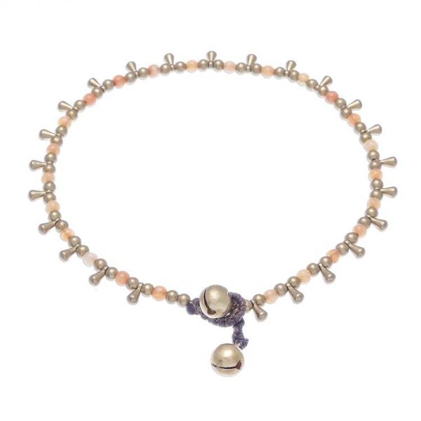 Alternate image for Orange Quartz Beaded Charm Anklet from Thailand Bohemian Shower in Orange