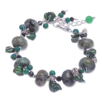 Primary image for Cultured Pearl and Serpentine Beaded Bracelet Green Cornucopia