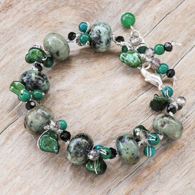 Alternate image for Cultured Pearl and Serpentine Beaded Bracelet Green Cornucopia