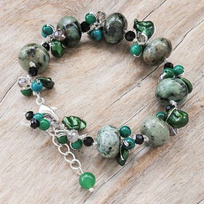 Alternate image for Cultured Pearl and Serpentine Beaded Bracelet Green Cornucopia