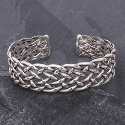 Image for Stamped Sterling Silver Cuff Bracelet Hill Tribe Trellis