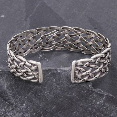 Alternate image for Stamped Sterling Silver Cuff Bracelet Hill Tribe Trellis