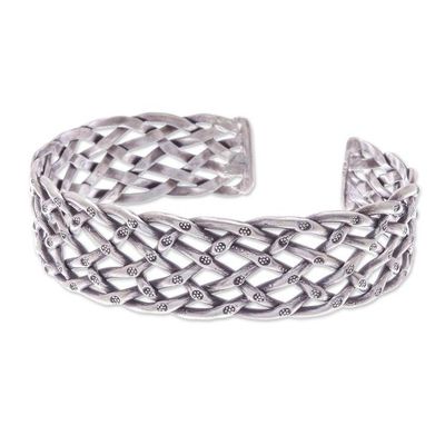 Alternate image for Stamped Sterling Silver Cuff Bracelet Hill Tribe Trellis