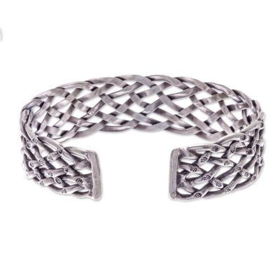 Alternate image for Stamped Sterling Silver Cuff Bracelet Hill Tribe Trellis