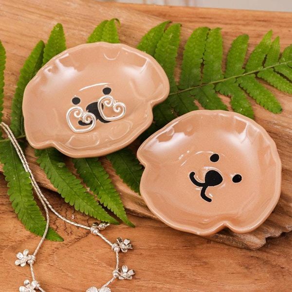 Alternate image for Poodle Puppy-Themed Glazed Ceramic Catchall Pair in Brown Poodle Tenderness