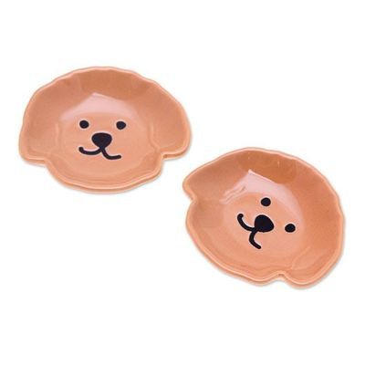 Alternate image for Poodle Puppy-Themed Glazed Ceramic Catchall Pair in Brown Poodle Tenderness