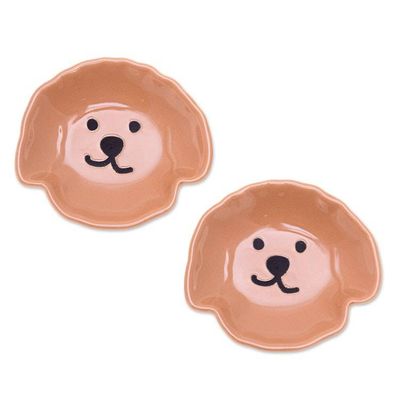 Alternate image for Poodle Puppy-Themed Glazed Ceramic Catchall Pair in Brown Poodle Tenderness