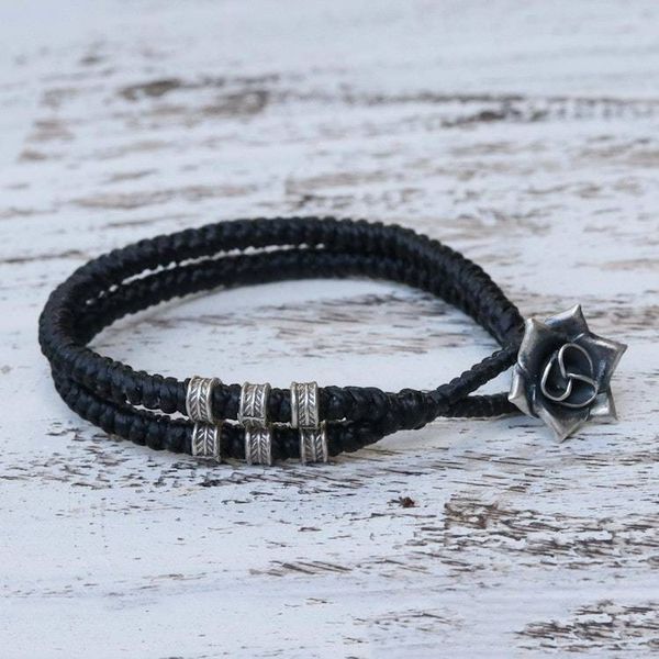 Alternate image for Karen Silver Rose Wristband Bracelet in Black from Thailand Rosy Karen in Black