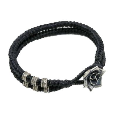 Alternate image for Karen Silver Rose Wristband Bracelet in Black from Thailand Rosy Karen in Black