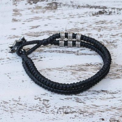 Alternate image for Karen Silver Rose Wristband Bracelet in Black from Thailand Rosy Karen in Black