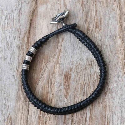 Alternate image for Karen Silver Rose Wristband Bracelet in Black from Thailand Rosy Karen in Black