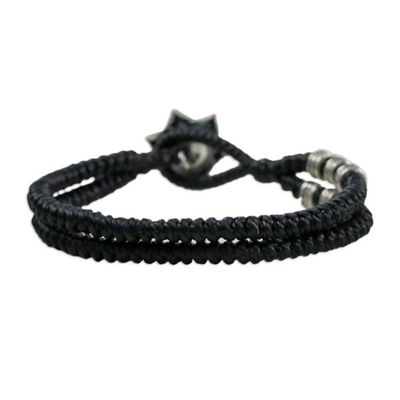 Alternate image for Karen Silver Rose Wristband Bracelet in Black from Thailand Rosy Karen in Black