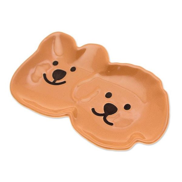 Alternate image for Whimsical Puppy-Themed Brown Black Glazed Ceramic Catchall Adorable Puppies