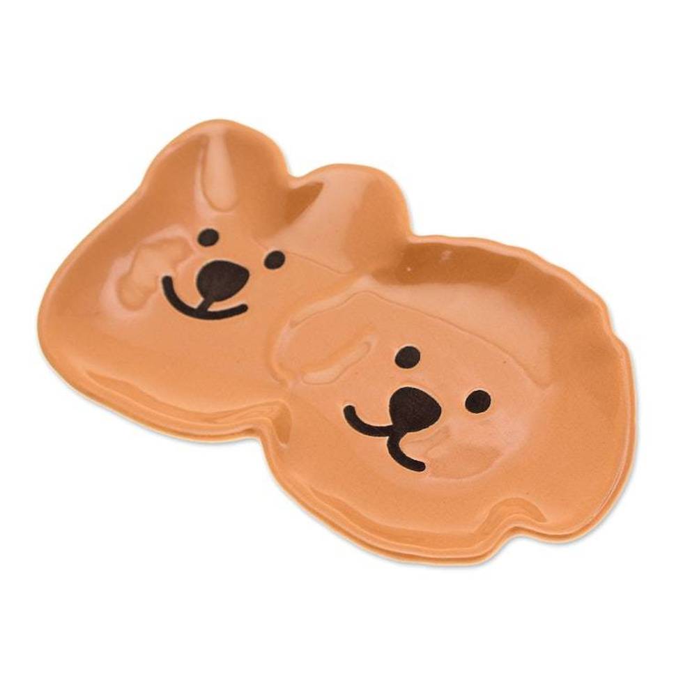 Whimsical Puppy-Themed Brown Black Glazed Ceramic Catchall 'Adorable Puppies'