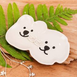 Image for Handmade Poodle Puppy-Themed Ivory Glazed Ceramic Catchall Twin Puppies