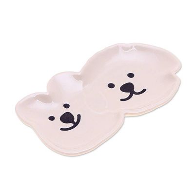 Alternate image for Handmade Poodle Puppy-Themed Ivory Glazed Ceramic Catchall Twin Puppies