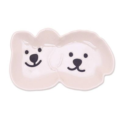 Alternate image for Handmade Poodle Puppy-Themed Ivory Glazed Ceramic Catchall Twin Puppies