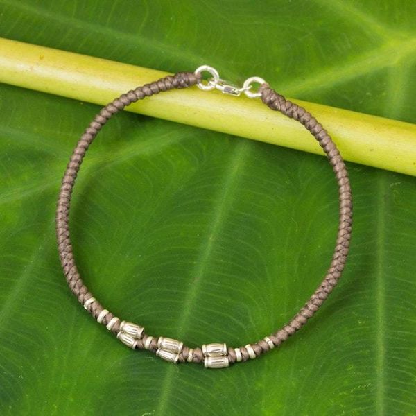 Alternate image for 950 Silver Accent Wristband Bracelet from Thailand Bamboo Bracelet in Taupe