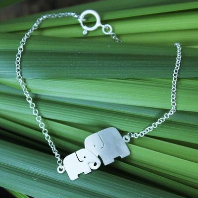Primary image for Sterling Silver Elephant Bracelet Family Love