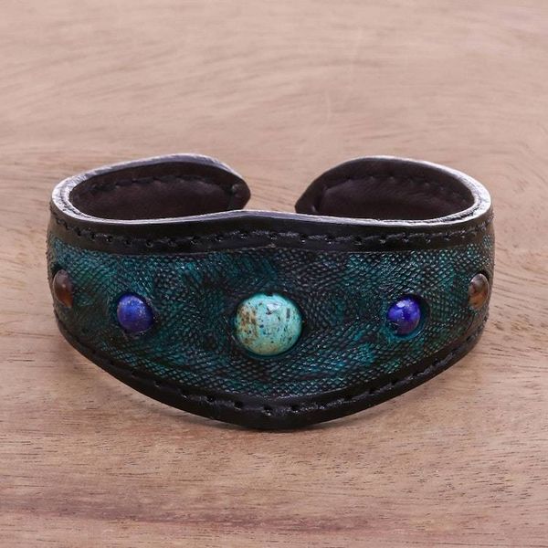 Alternate image for Multi-Gemstone Leather Cuff Bracelet in Green from Thailand Orb Love in Green