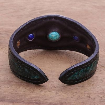Alternate image for Multi-Gemstone Leather Cuff Bracelet in Green from Thailand Orb Love in Green