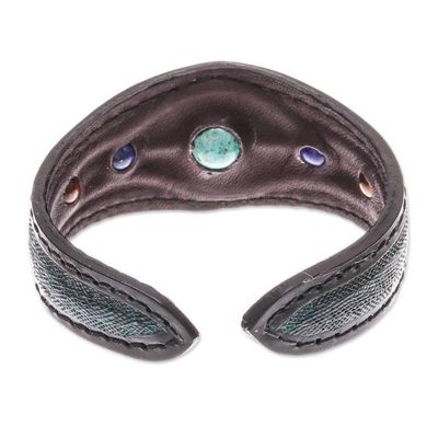 Alternate image for Multi-Gemstone Leather Cuff Bracelet in Green from Thailand Orb Love in Green