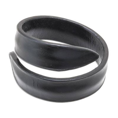 Primary image for Modern Leather Wrap Bracelet in Black from Thailand Simple Caress in Black