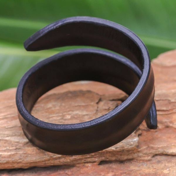 Alternate image for Modern Leather Wrap Bracelet in Black from Thailand Simple Caress in Black
