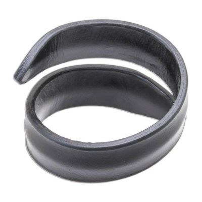 Alternate image for Modern Leather Wrap Bracelet in Black from Thailand Simple Caress in Black