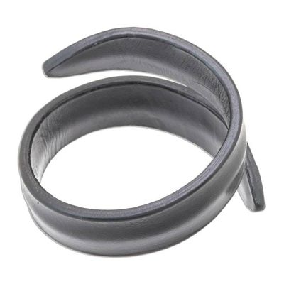 Alternate image for Modern Leather Wrap Bracelet in Black from Thailand Simple Caress in Black