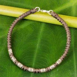 Image for 950 Silver Accent Wristband Bracelet from Thailand Happy Flower in Taupe