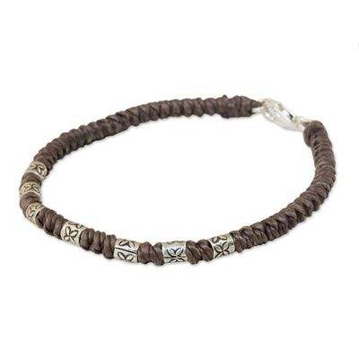 Alternate image for 950 Silver Accent Wristband Bracelet from Thailand Happy Flower in Taupe