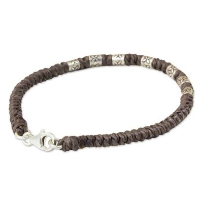 Alternate image for 950 Silver Accent Wristband Bracelet from Thailand Happy Flower in Taupe