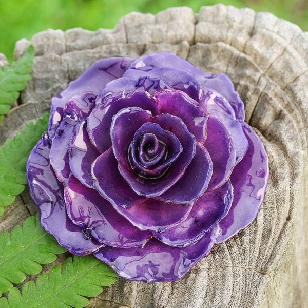 Alternate image for Artisan Crafted Natural Rose Brooch in Purple from Thailand Rosy Mood in Purple