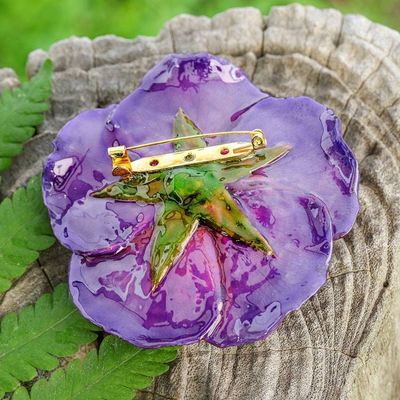 Alternate image for Artisan Crafted Natural Rose Brooch in Purple from Thailand Rosy Mood in Purple