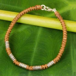 Image for Sterling Silver Braided Wristband Bracelet from Thailand Thai Sabai in Caramel