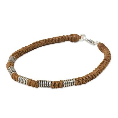 Alternate image for Sterling Silver Braided Wristband Bracelet from Thailand Thai Sabai in Caramel