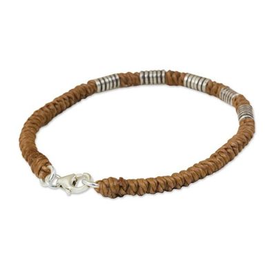 Alternate image for Sterling Silver Braided Wristband Bracelet from Thailand Thai Sabai in Caramel