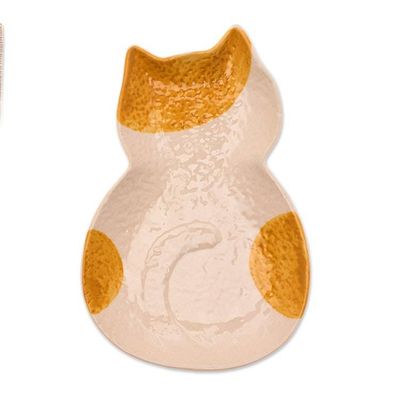Alternate image for Abstract Cat-Themed Textured Glazed Ceramic Catchall Classy Cat