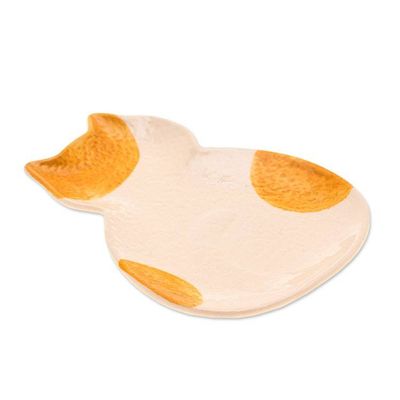 Alternate image for Abstract Cat-Themed Textured Glazed Ceramic Catchall Classy Cat