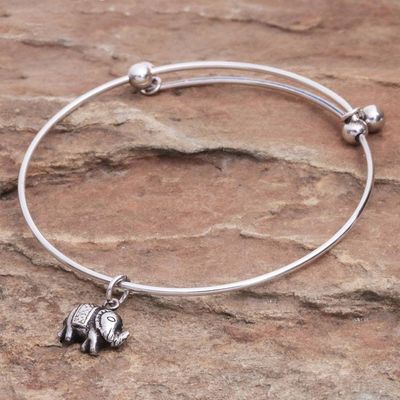 Alternate image for Artisan Made Sterling Silver Bangle Charm Bracelet Good Luck Elephant