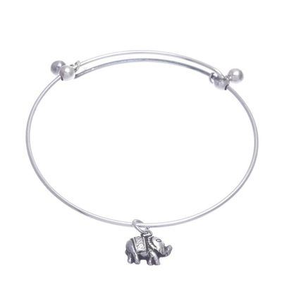 Alternate image for Artisan Made Sterling Silver Bangle Charm Bracelet Good Luck Elephant