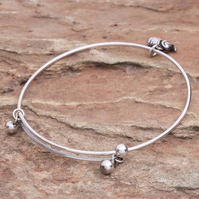 Alternate image for Artisan Made Sterling Silver Bangle Charm Bracelet Good Luck Elephant