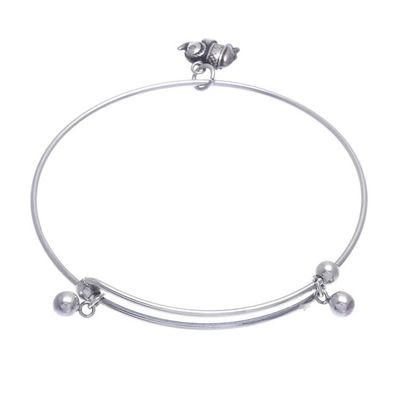 Alternate image for Artisan Made Sterling Silver Bangle Charm Bracelet Good Luck Elephant